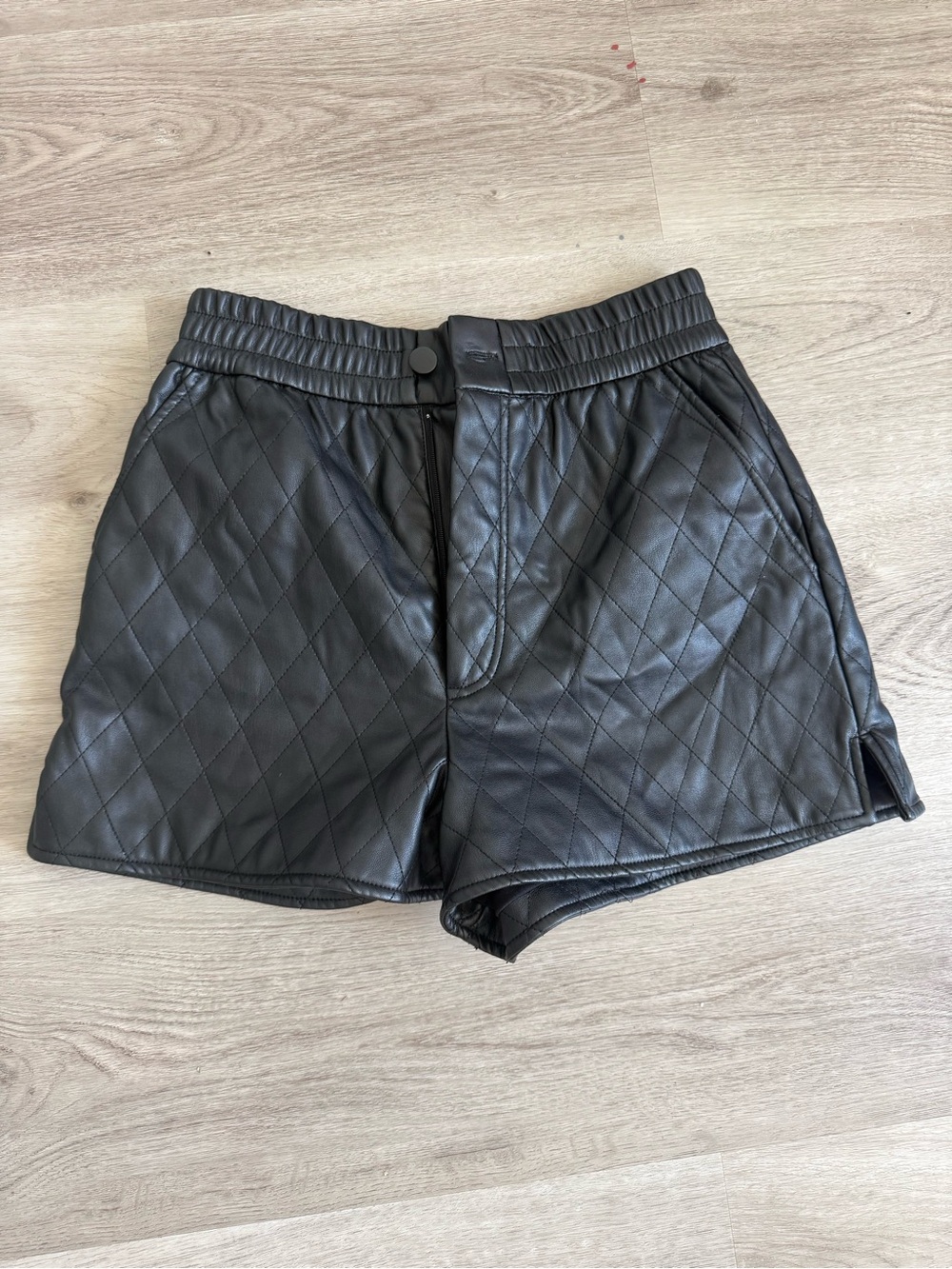 Zara Black Quilted Faux Leather Flat Front Shorts